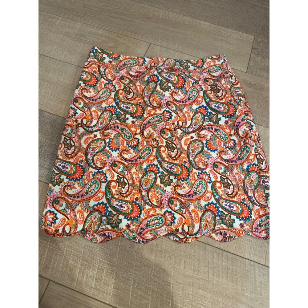 Talbots Petite 8P Womens Scalloped Hem Paisley Skirt Multicolor Design Waist 8P